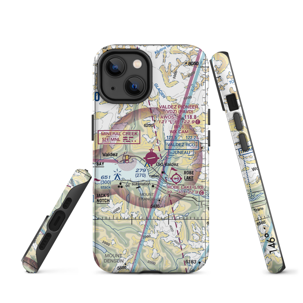 Valdez Pioneer Field (VDZ) VFR Sectional  Tough iPhone Case iPhone 14 model shown
