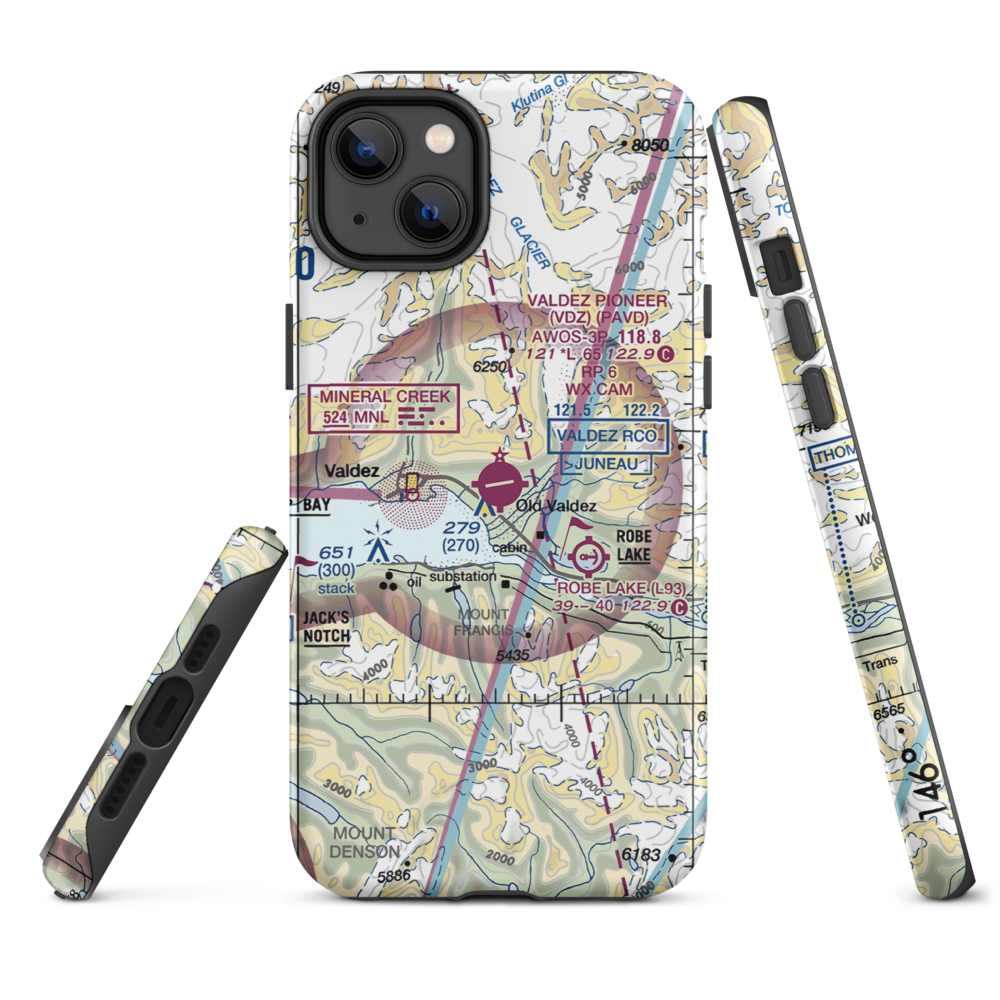Valdez Pioneer Field (VDZ) VFR Sectional  Tough iPhone Case iPhone 14 Plus model shown