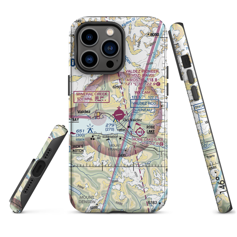 Valdez Pioneer Field (VDZ) VFR Sectional  Tough iPhone Case iPhone 14 Pro Max model shown
