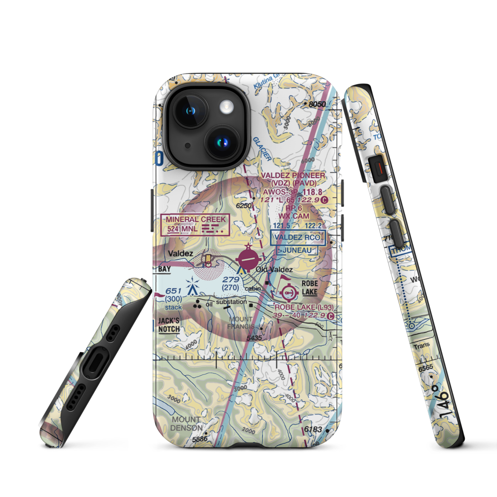 Valdez Pioneer Field (VDZ) VFR Sectional  Tough iPhone Case iPhone 15 model shown