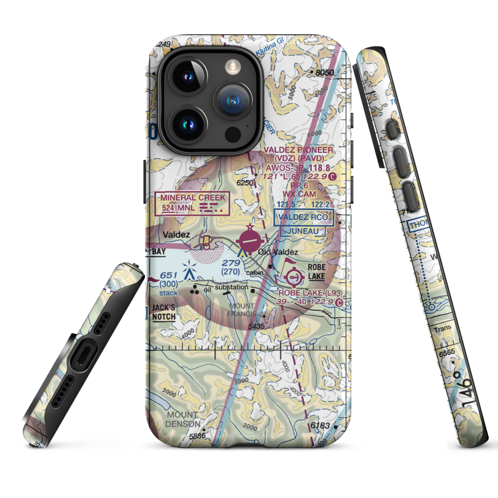 Valdez Pioneer Field (VDZ) VFR Sectional  Tough iPhone Case iPhone 15 Pro Max model shown
