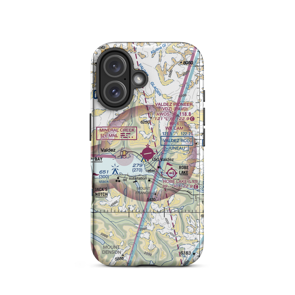 Valdez Pioneer Field (VDZ) VFR Sectional  Tough iPhone Case iPhone 16 model shown