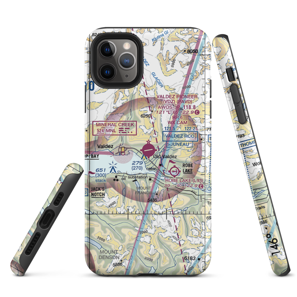 Valdez Pioneer Field (VDZ) VFR Sectional  Tough iPhone Case iPhone 11 Pro Max model shown