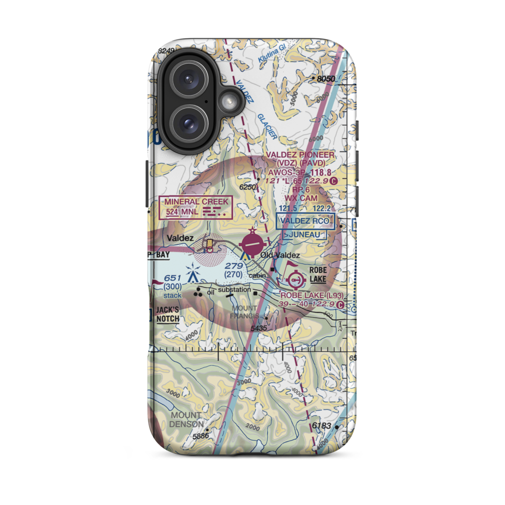 Valdez Pioneer Field (VDZ) VFR Sectional  Tough iPhone Case iPhone 16 Plus model shown