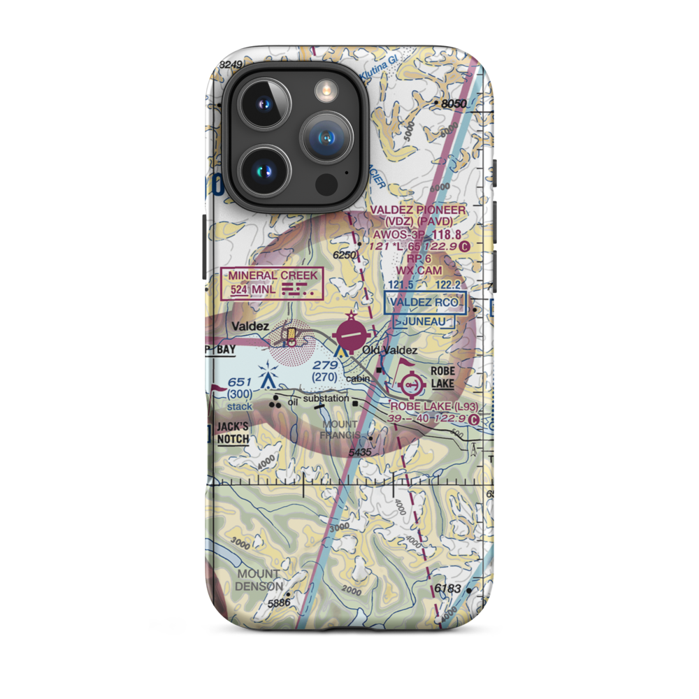 Valdez Pioneer Field (VDZ) VFR Sectional  Tough iPhone Case iPhone 16 Pro Max model shown
