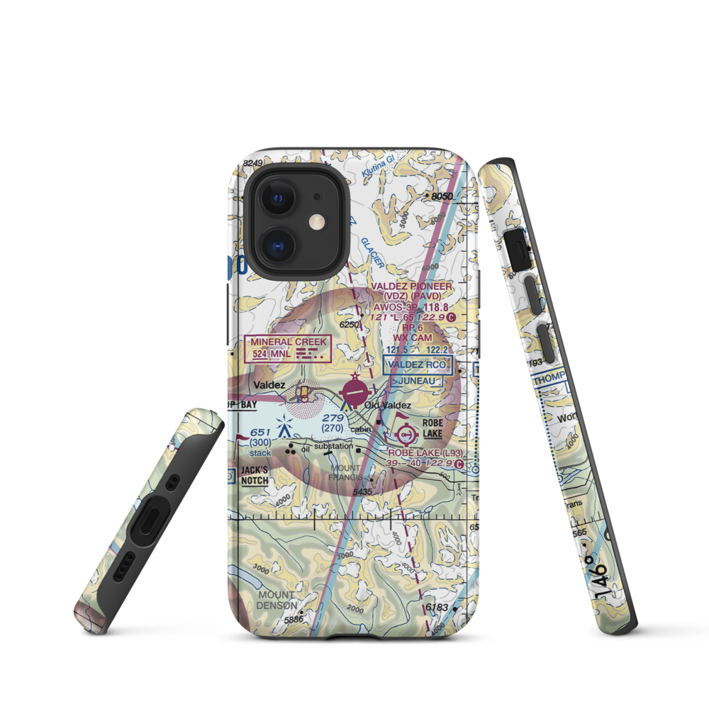 Valdez Pioneer Field (VDZ) VFR Sectional  Tough iPhone Case iPhone 12 mini model shown