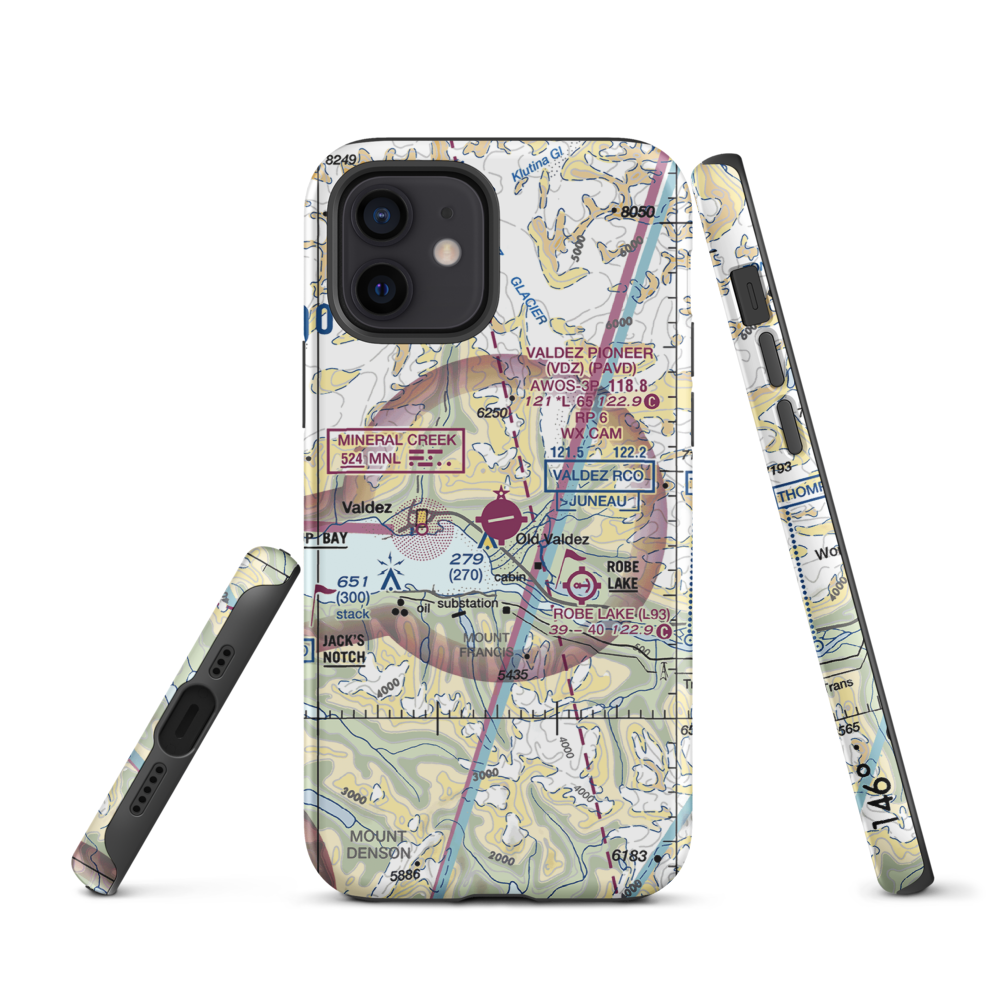 Valdez Pioneer Field (VDZ) VFR Sectional  Tough iPhone Case iPhone 12 model shown
