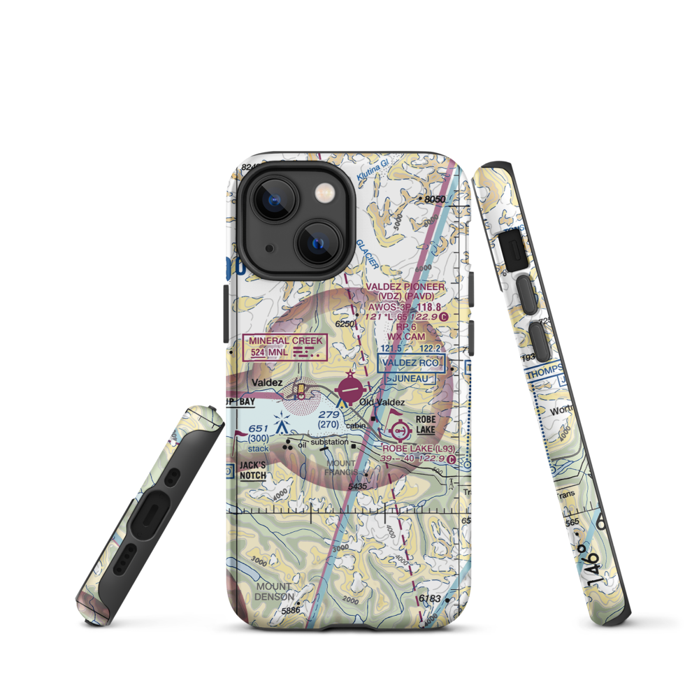 Valdez Pioneer Field (VDZ) VFR Sectional  Tough iPhone Case iPhone 13 mini model shown