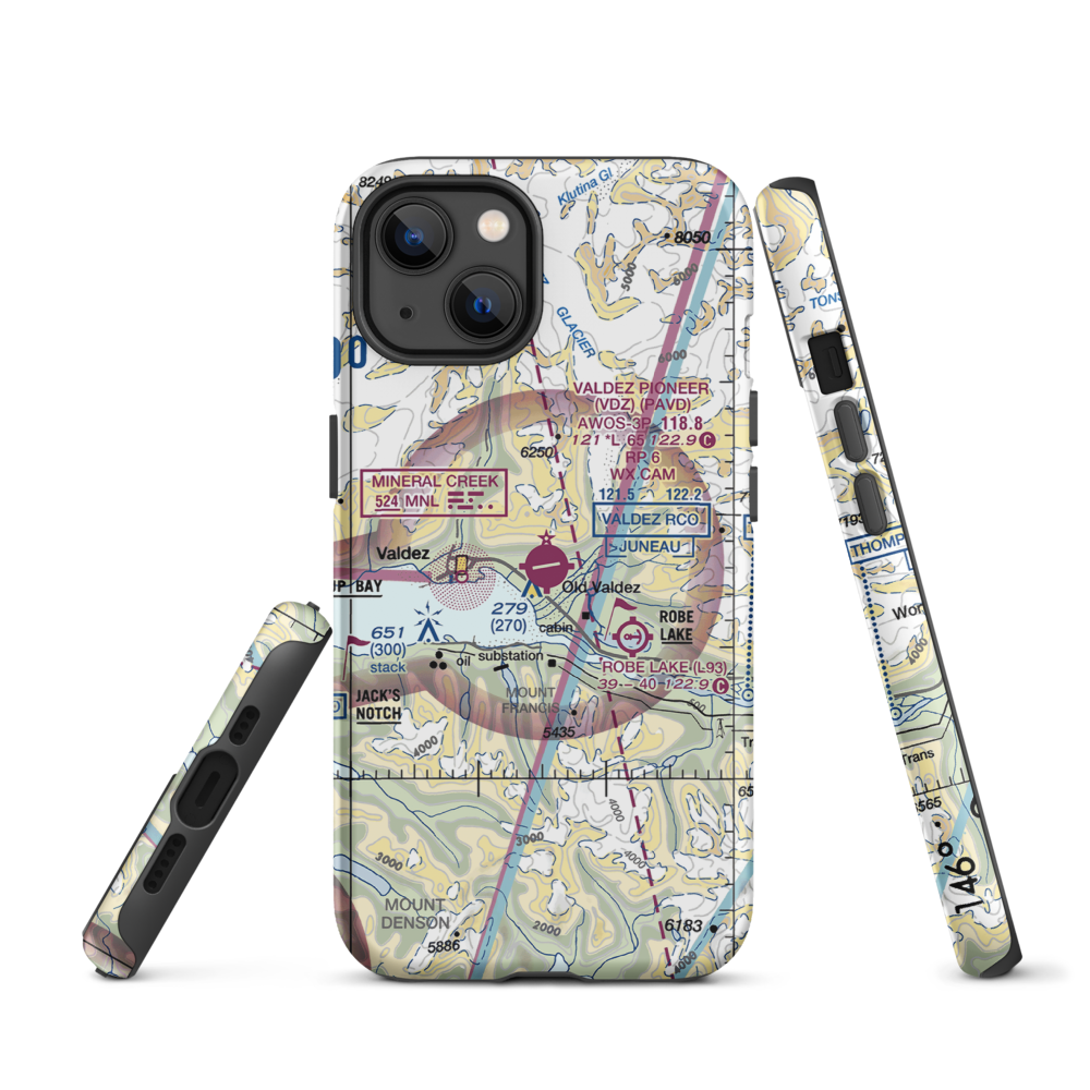 Valdez Pioneer Field (VDZ) VFR Sectional  Tough iPhone Case iPhone 13 model shown