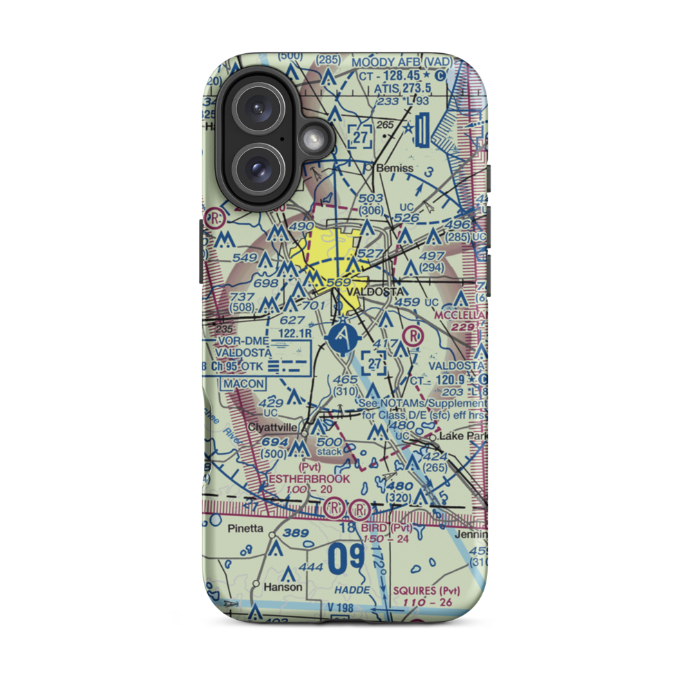 Valdosta Regional Airport (VLD) VFR Sectional  Tough iPhone Case iPhone 16 Plus model shown