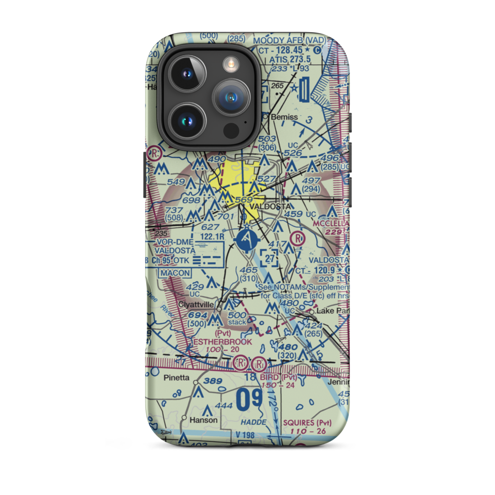 Valdosta Regional Airport (VLD) VFR Sectional  Tough iPhone Case iPhone 16 Pro Max model shown