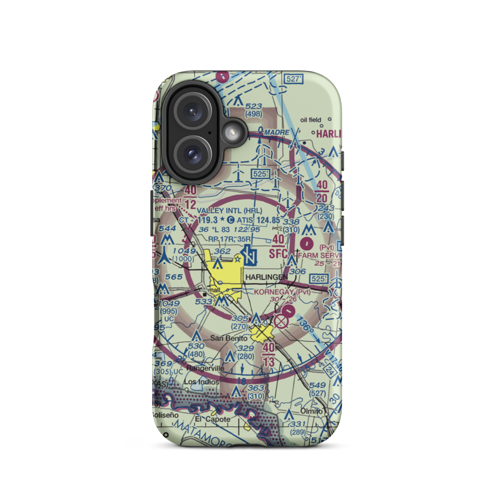 Valley International Airport (HRL) VFR Sectional  Tough iPhone Case iPhone 16 model shown