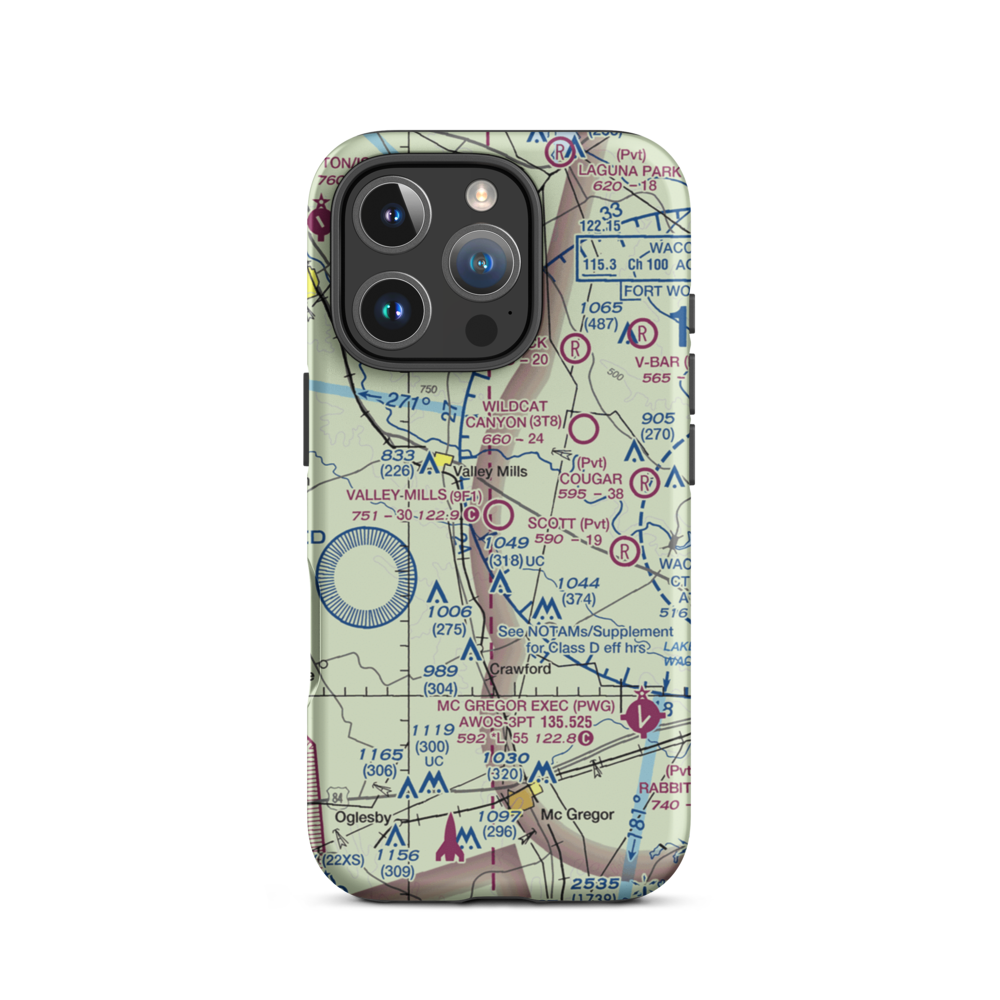 Valley Mills Municipal Airport (9F1) VFR Sectional  Tough iPhone Case iPhone 16 Pro model shown