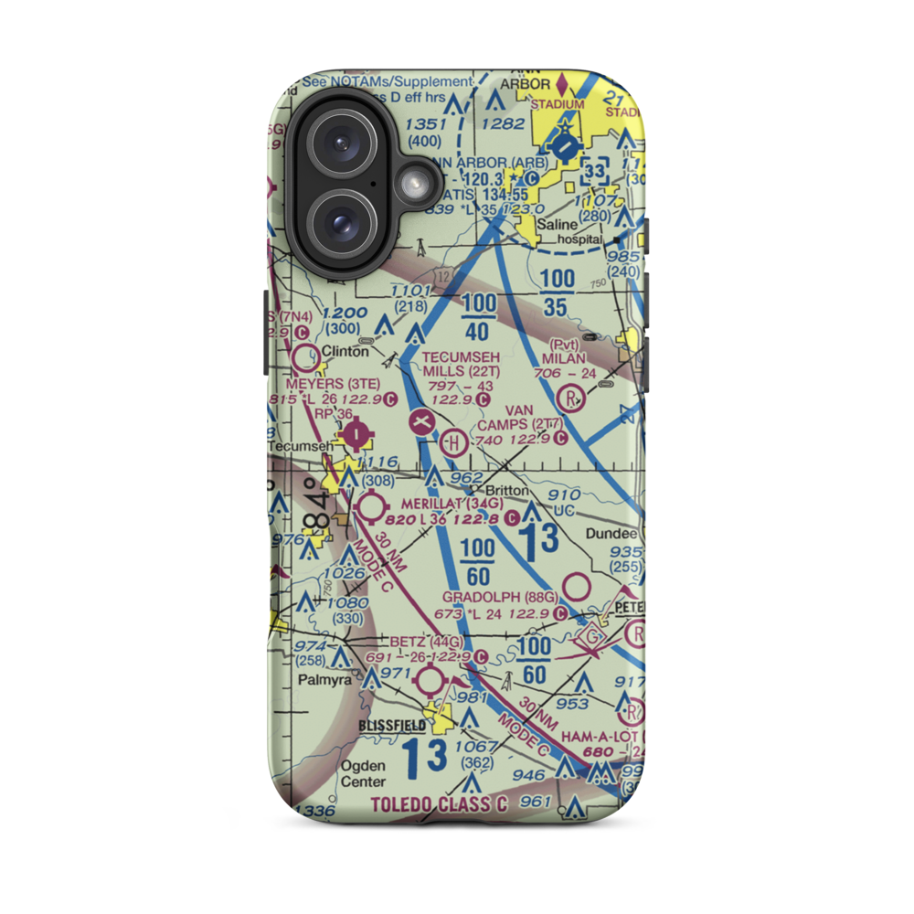 Van Camp's Heliport (2T7) VFR Sectional  Tough iPhone Case iPhone 16 Plus model shown