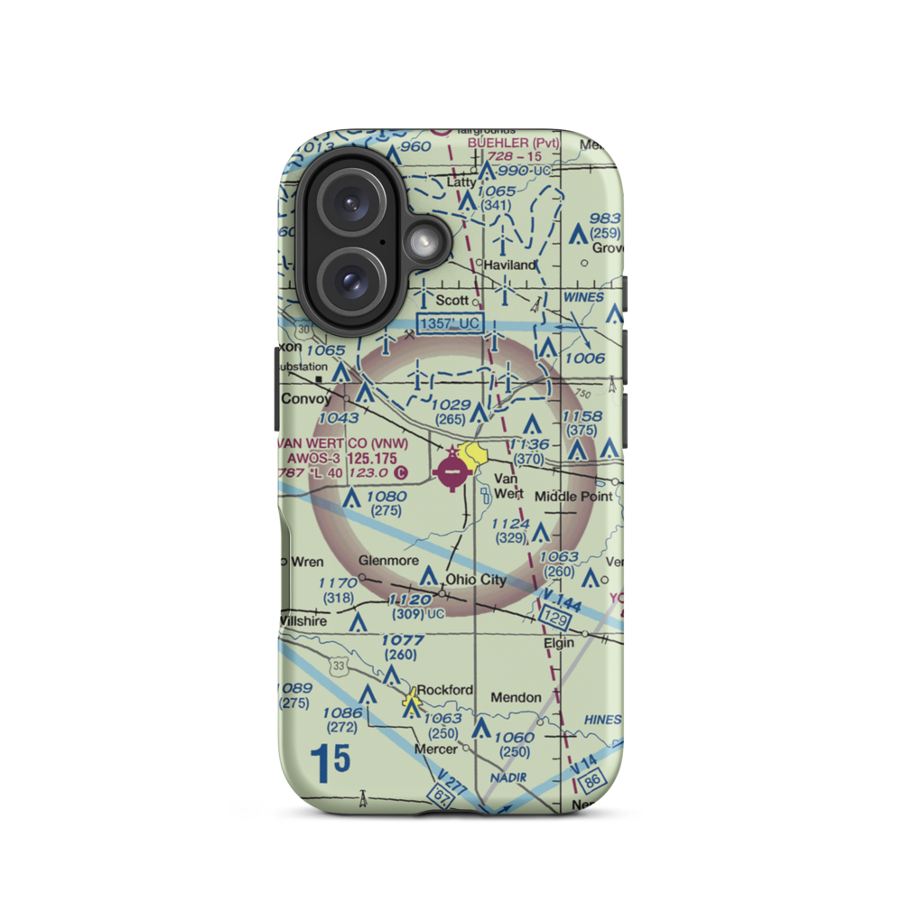 Van Wert County Airport (VNW) VFR Sectional  Tough iPhone Case iPhone 16 model shown