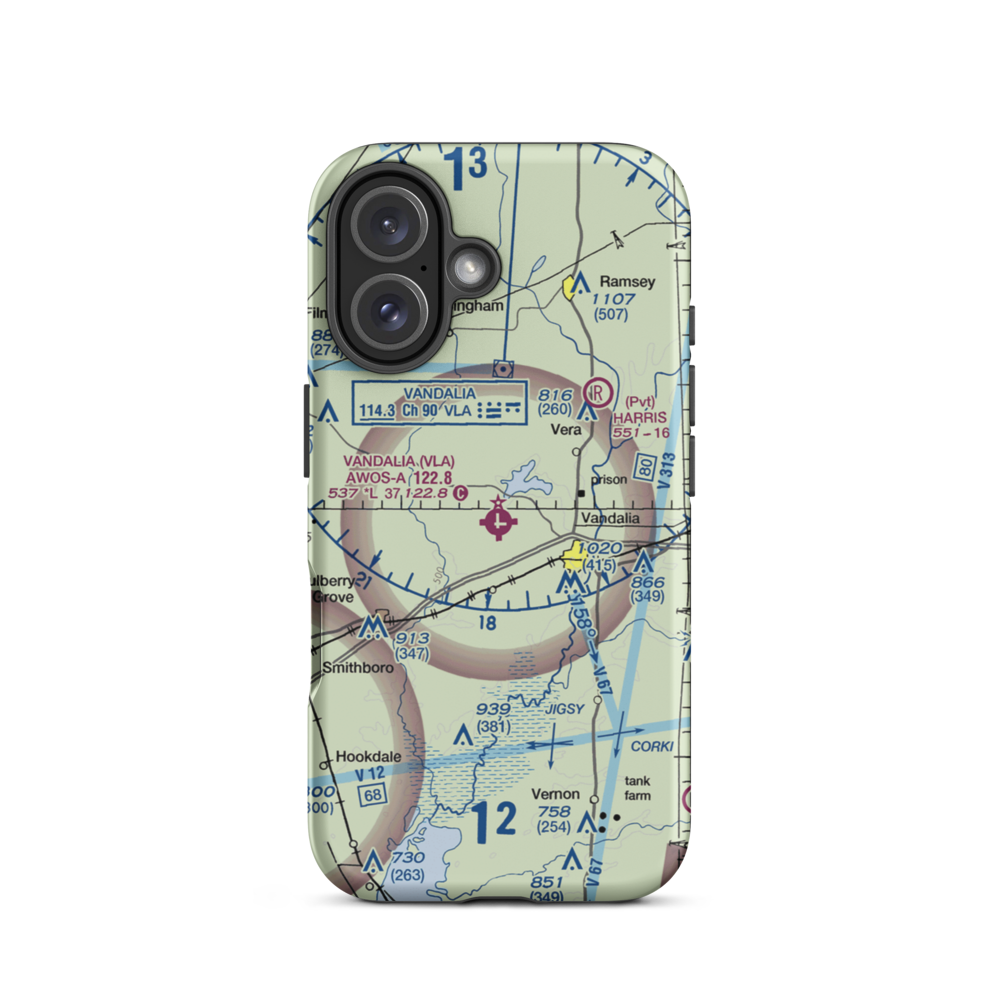 Vandalia Municipal Airport (VLA) VFR Sectional  Tough iPhone Case iPhone 16 model shown