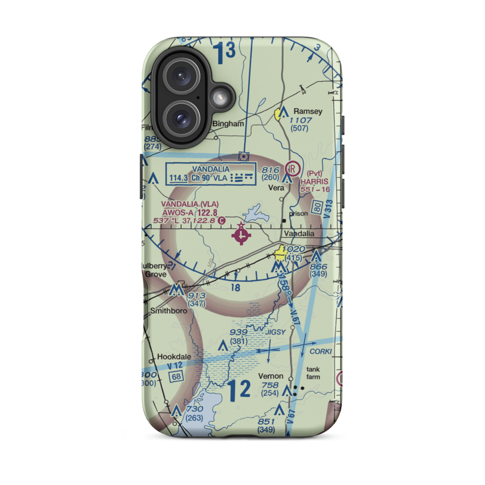 Vandalia Municipal Airport (VLA) VFR Sectional  Tough iPhone Case iPhone 16 Plus model shown