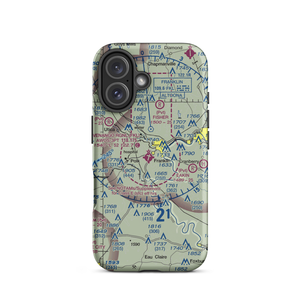 Venango Regional Airport (FKL) VFR Sectional  Tough iPhone Case iPhone 16 model shown