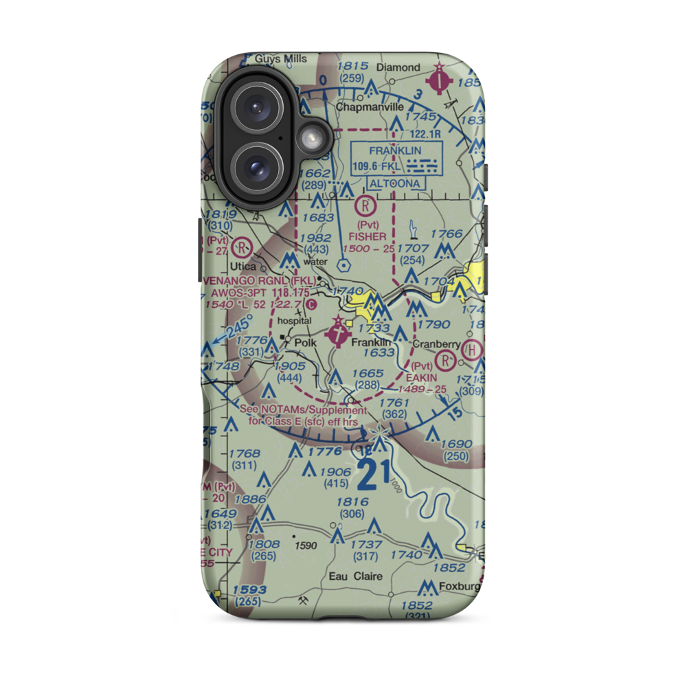 Venango Regional Airport (FKL) VFR Sectional  Tough iPhone Case iPhone 16 Plus model shown