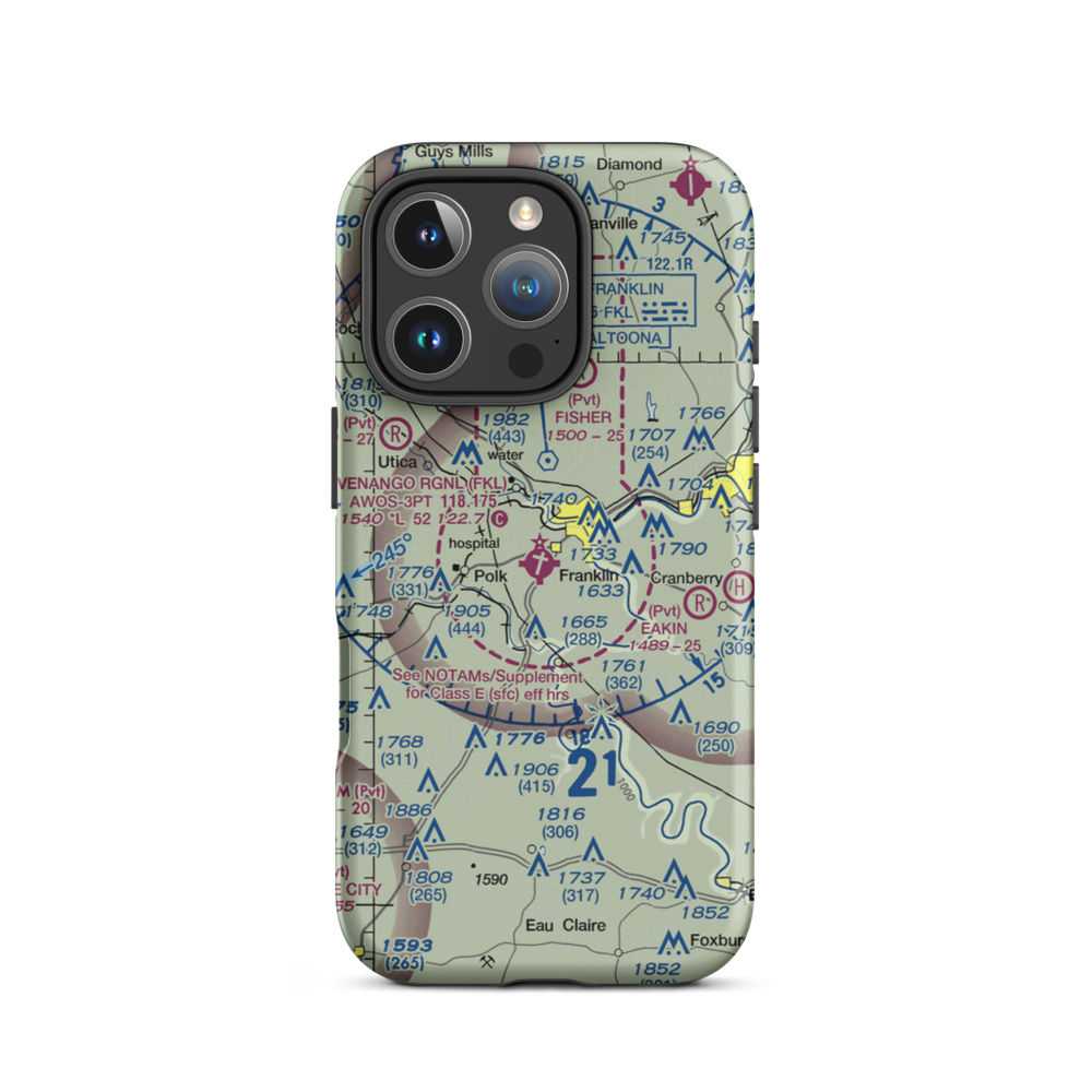 Venango Regional Airport (FKL) VFR Sectional  Tough iPhone Case iPhone 16 Pro model shown