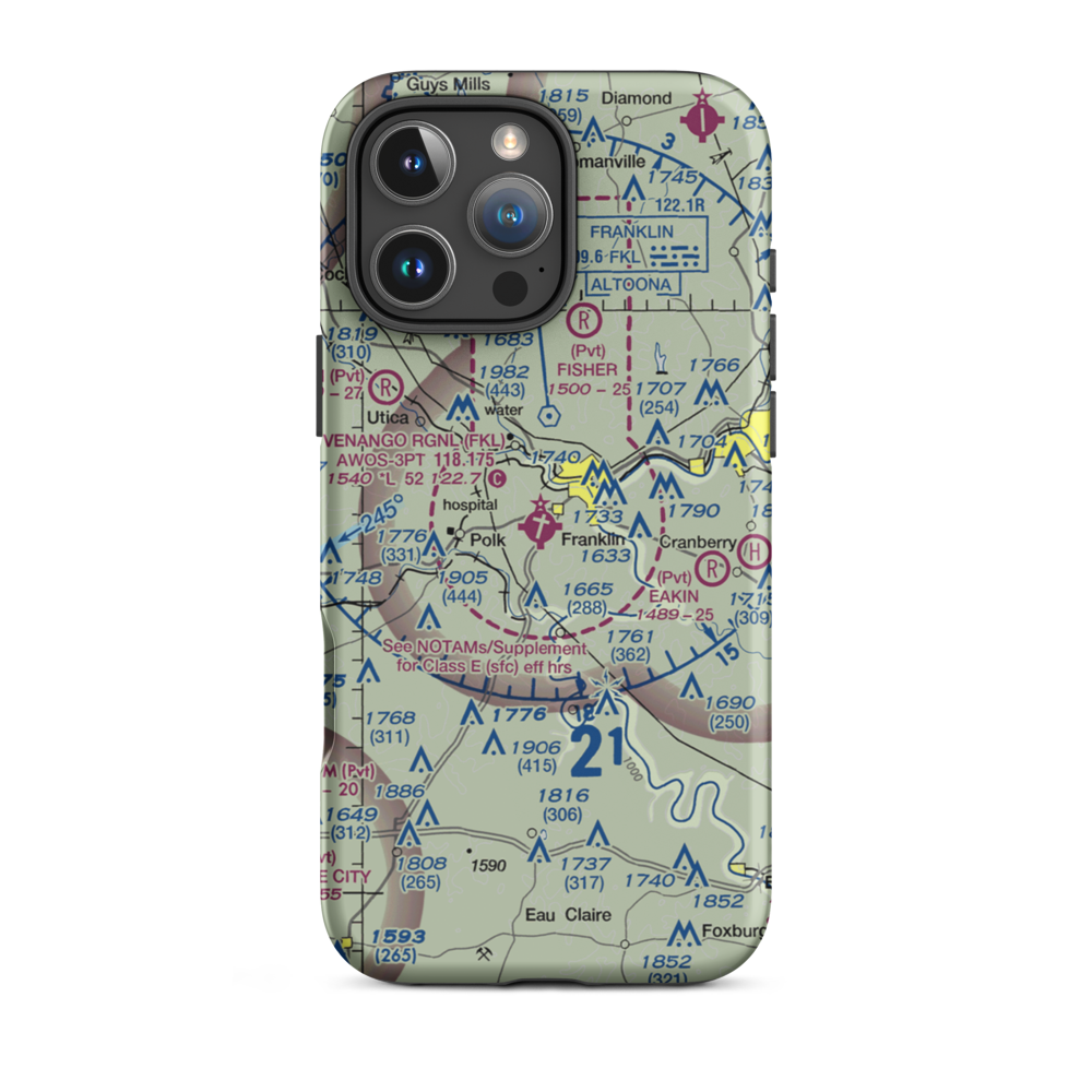 Venango Regional Airport (FKL) VFR Sectional  Tough iPhone Case iPhone 16 Pro Max model shown