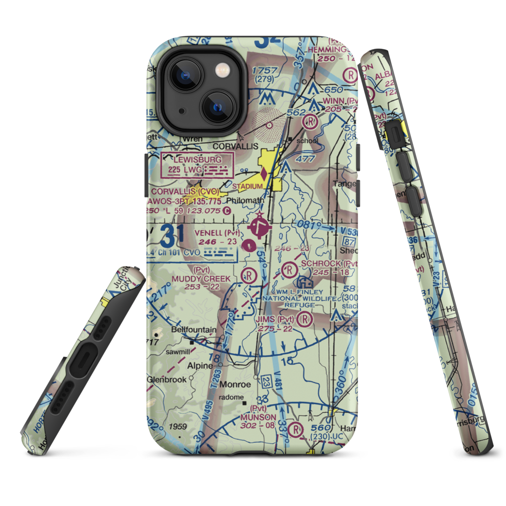 Venell Airport (OR52) VFR Sectional  Tough iPhone Case iPhone 14 Plus model shown