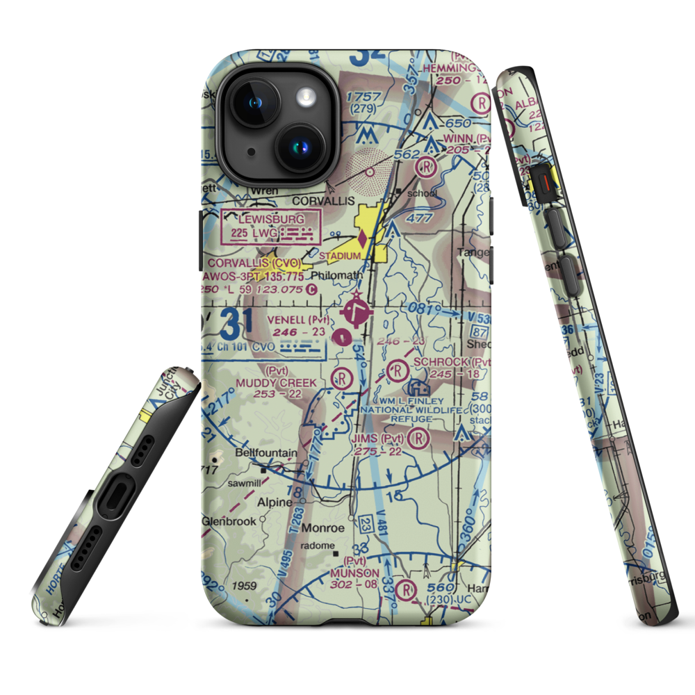 Venell Airport (OR52) VFR Sectional  Tough iPhone Case iPhone 15 Plus model shown