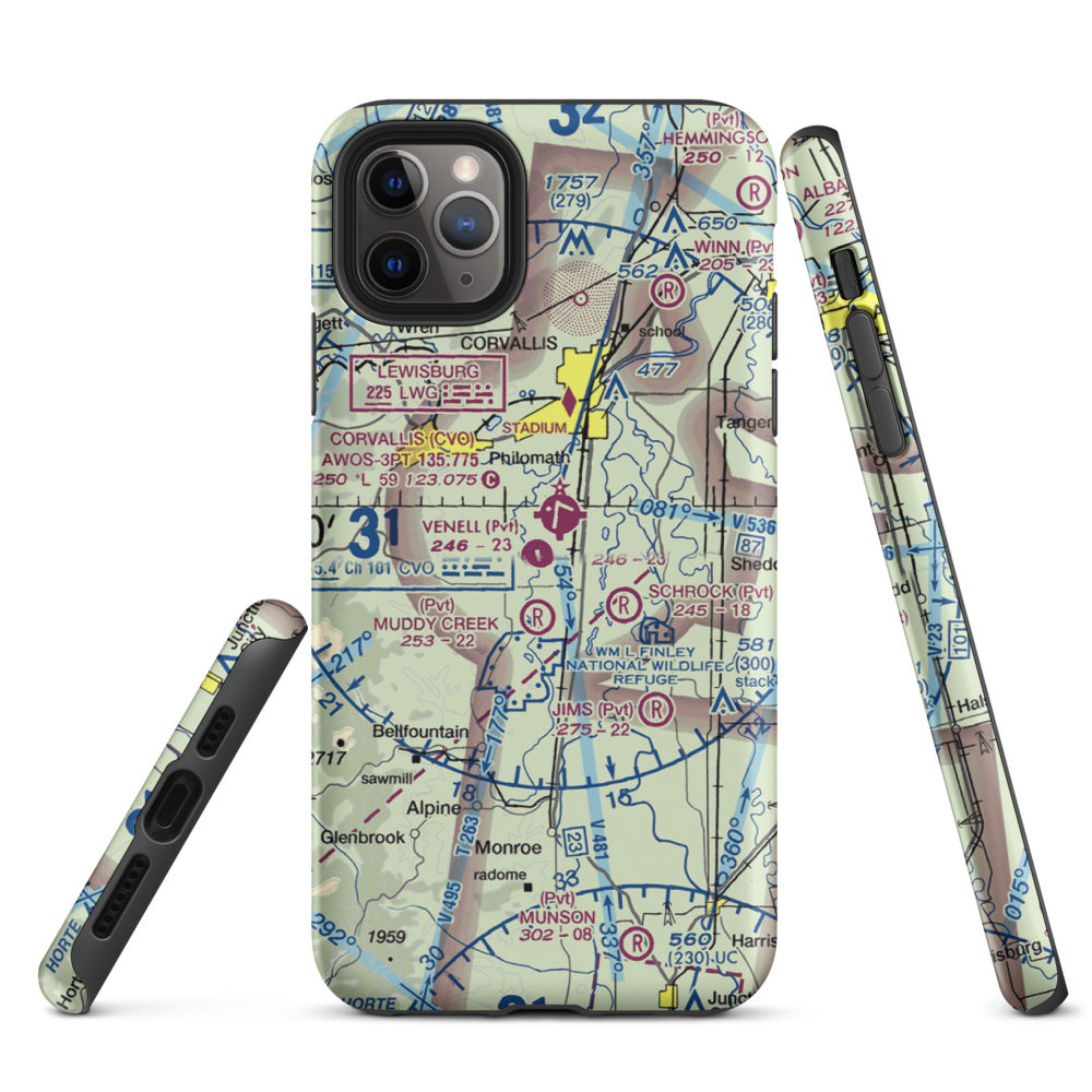 Venell Airport (OR52) VFR Sectional  Tough iPhone Case iPhone 11 Pro Max model shown