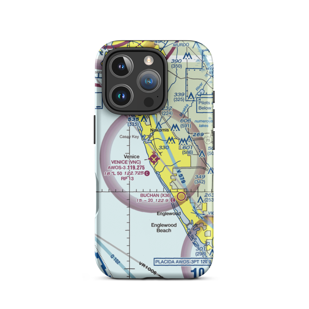 Venice Municipal Airport (VNC) VFR Sectional  Tough iPhone Case iPhone 16 Pro model shown