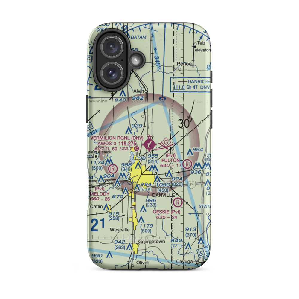 Vermilion Regional Airport (DNV) VFR Sectional  Tough iPhone Case iPhone 16 Plus model shown