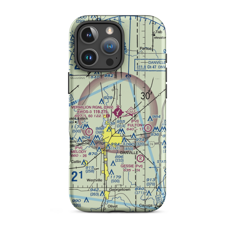 Vermilion Regional Airport (DNV) VFR Sectional  Tough iPhone Case iPhone 16 Pro Max model shown