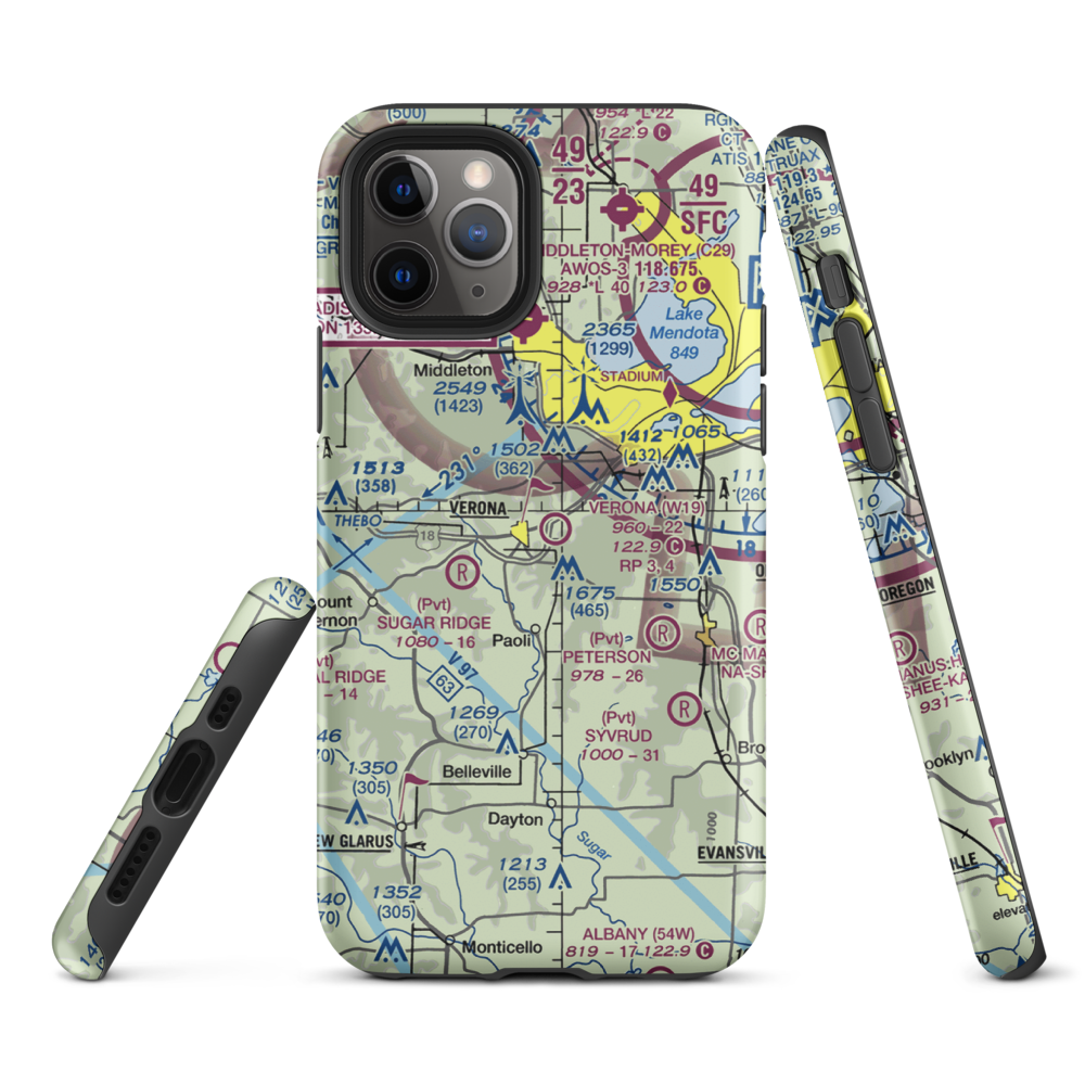 Verona Airport (W19) VFR Sectional  Tough iPhone Case iPhone 11 Pro model shown
