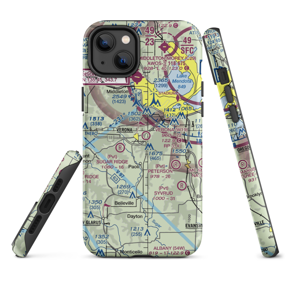 Verona Airport (W19) VFR Sectional  Tough iPhone Case iPhone 14 Plus model shown