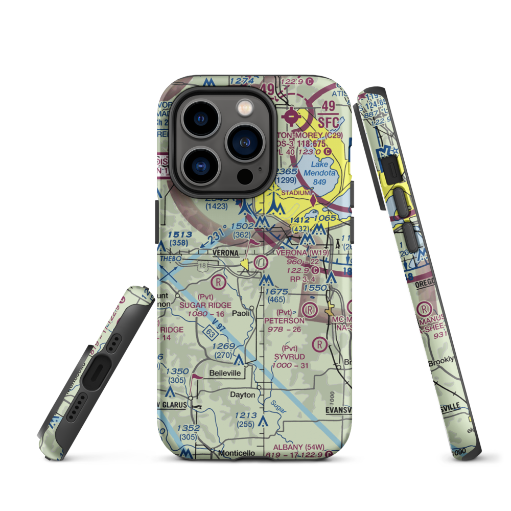 Verona Airport (W19) VFR Sectional  Tough iPhone Case iPhone 14 Pro model shown