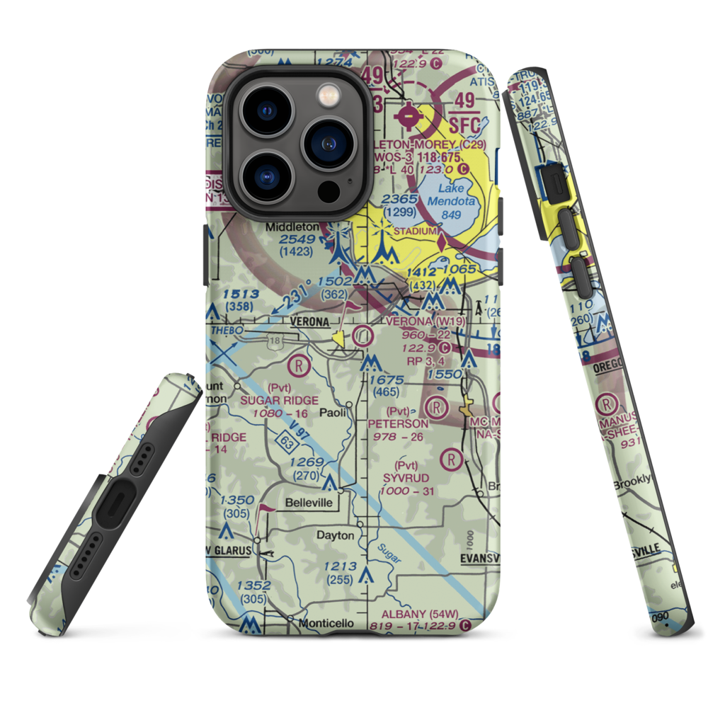 Verona Airport (W19) VFR Sectional  Tough iPhone Case iPhone 14 Pro Max model shown