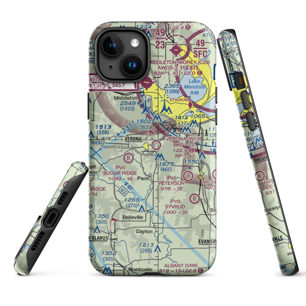 Verona Airport (W19) VFR Sectional  Tough iPhone Case iPhone 15 Plus model shown