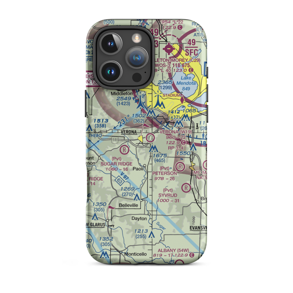 Verona Airport (W19) VFR Sectional  Tough iPhone Case iPhone 16 Pro Max model shown