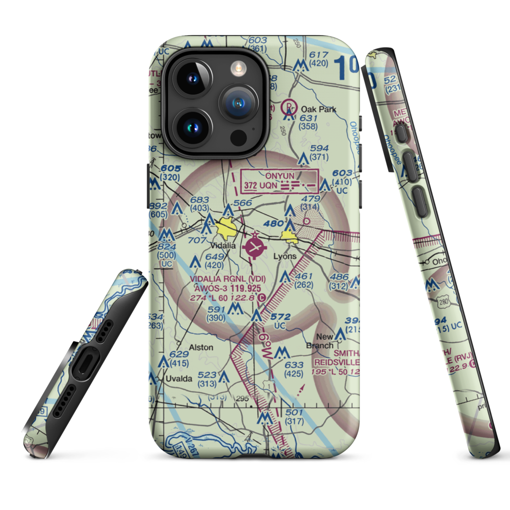 Vidalia Regional Airport (VDI) VFR Sectional  Tough iPhone Case iPhone 15 Pro Max model shown