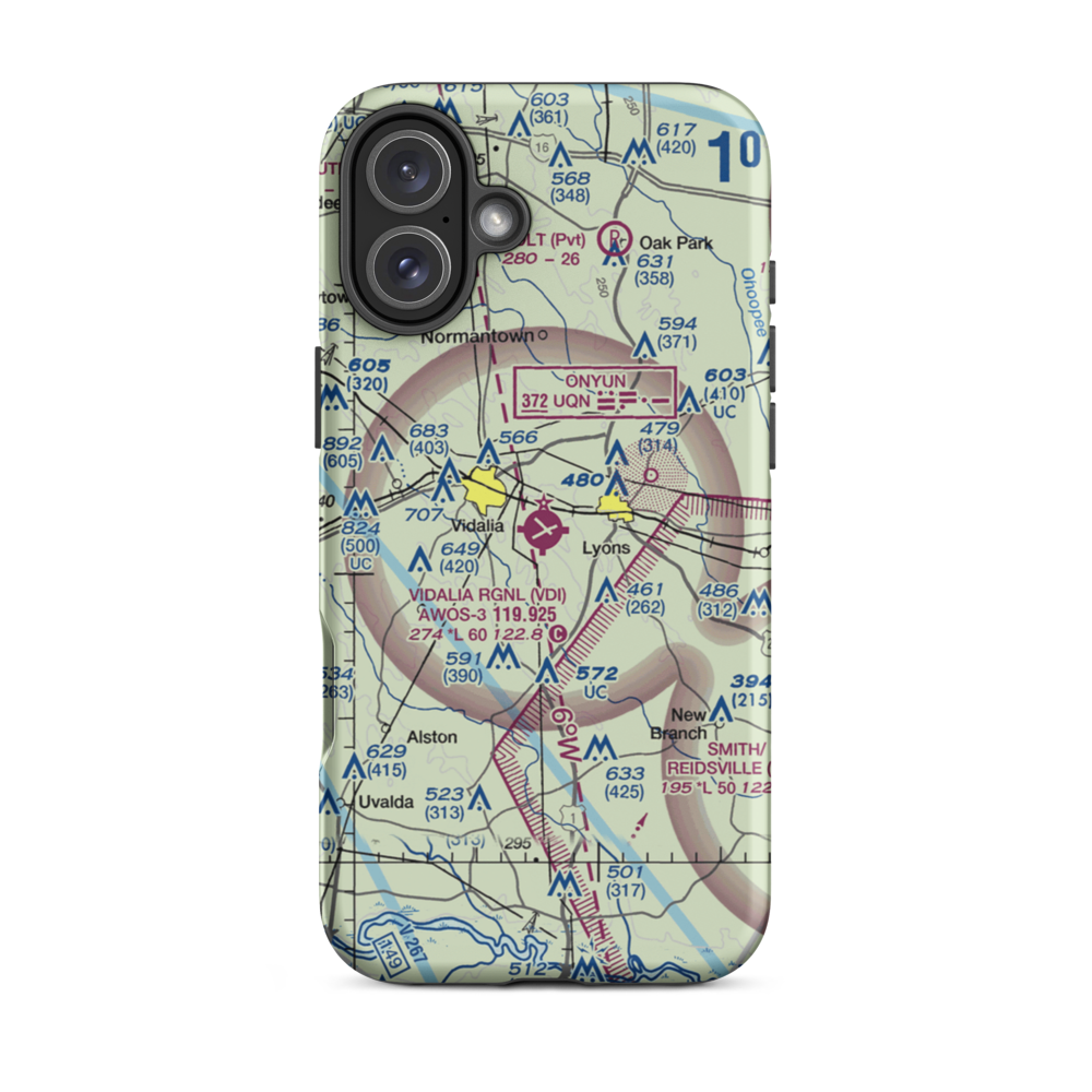 Vidalia Regional Airport (VDI) VFR Sectional  Tough iPhone Case iPhone 16 Plus model shown