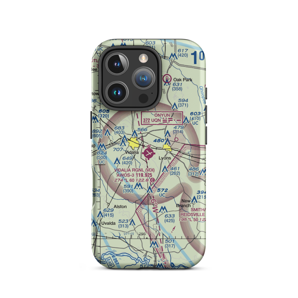 Vidalia Regional Airport (VDI) VFR Sectional  Tough iPhone Case iPhone 16 Pro model shown