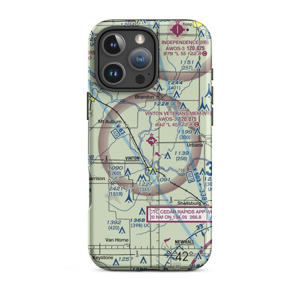 Vinton Veterans Memorial Airpark (VTI) VFR Sectional  Tough iPhone Case iPhone 16 Pro Max model shown