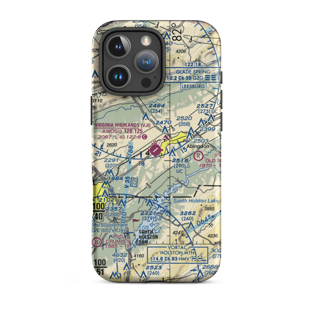Virginia Highlands Airport (VJI) VFR Sectional  Tough iPhone Case iPhone 16 Pro Max model shown
