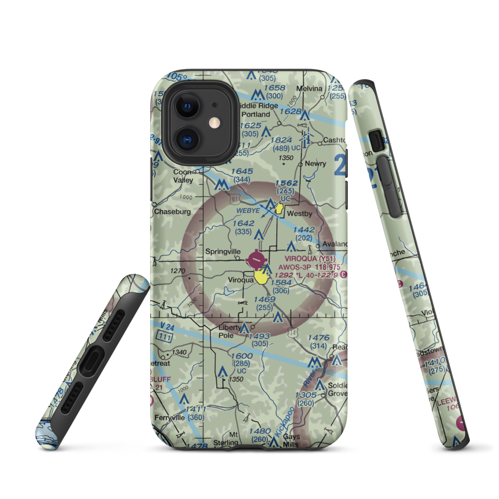 Viroqua Municipal Airport (Y51) VFR Sectional  Tough iPhone Case iPhone 11 model shown