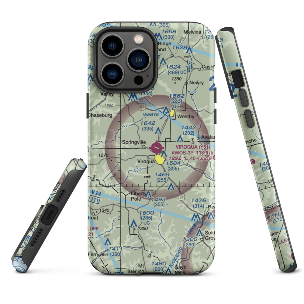 Viroqua Municipal Airport (Y51) VFR Sectional  Tough iPhone Case iPhone 13 Pro Max model shown