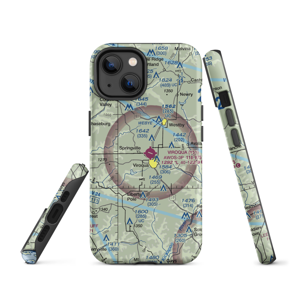 Viroqua Municipal Airport (Y51) VFR Sectional  Tough iPhone Case iPhone 14 model shown