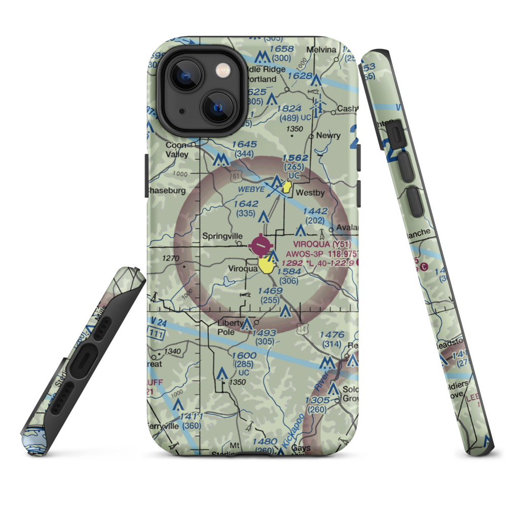 Viroqua Municipal Airport (Y51) VFR Sectional  Tough iPhone Case iPhone 14 Plus model shown