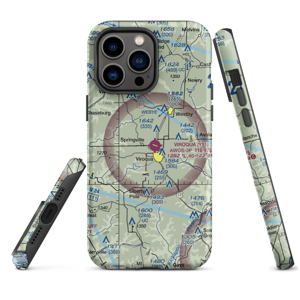 Viroqua Municipal Airport (Y51) VFR Sectional  Tough iPhone Case iPhone 14 Pro Max model shown