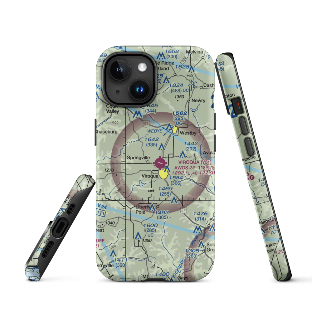 Viroqua Municipal Airport (Y51) VFR Sectional  Tough iPhone Case iPhone 15 model shown