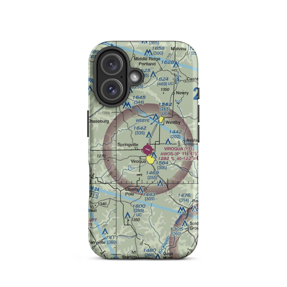 Viroqua Municipal Airport (Y51) VFR Sectional  Tough iPhone Case iPhone 16 model shown