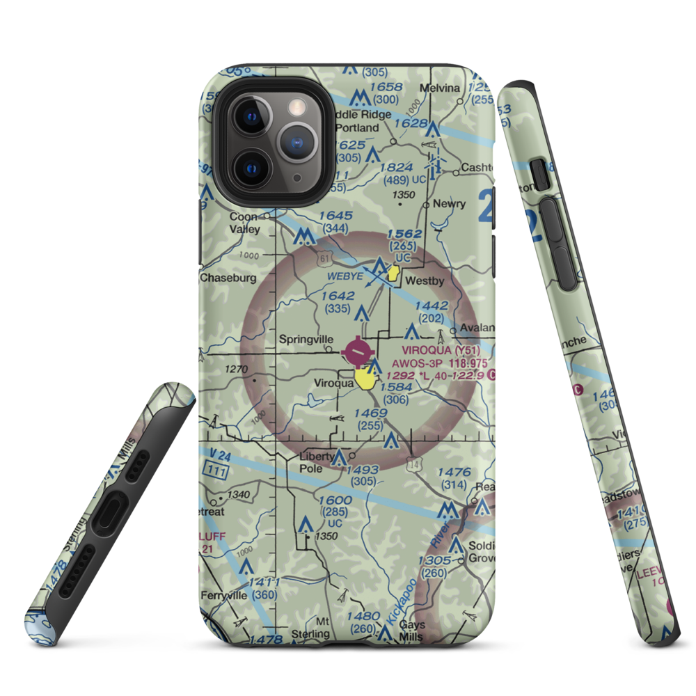 Viroqua Municipal Airport (Y51) VFR Sectional  Tough iPhone Case iPhone 11 Pro Max model shown